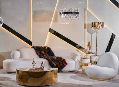 Weiße Couchgarnitur 3+1 Sitzer Designer Runder Glas Couchtisch 3tlg Set